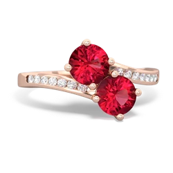 Lab Ruby Channel Set Two Stone 14K Rose Gold ring R5303