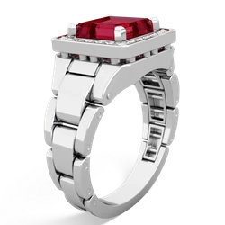 Lab Ruby Men's Watch 14K White Gold ring R0510