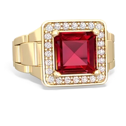 Lab Ruby Men's Watch 14K Yellow Gold ring R0510