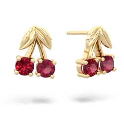 Lab Ruby Sweet Cherries 14K Yellow Gold earrings E7001