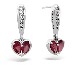 Lab Ruby Filligree Heart 14K White Gold earrings E5070