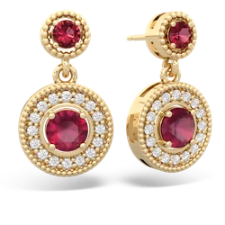 Lab Ruby Halo Dangle 14K Yellow Gold earrings E5319