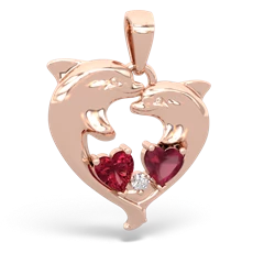 Lab Ruby Dolphin Heart 14K Rose Gold pendant P5820