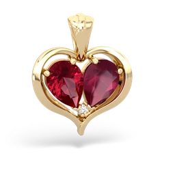 Lab Ruby Two Become One 14K Yellow Gold pendant P5330