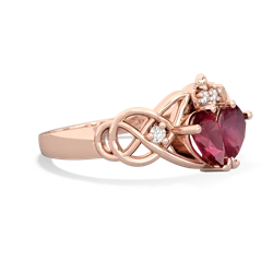 Lab Ruby 'One Heart' Celtic Knot Claddagh 14K Rose Gold ring R5322