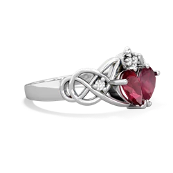 Lab Ruby 'One Heart' Celtic Knot Claddagh 14K White Gold ring R5322