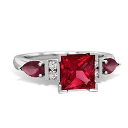 Lab Ruby 6Mm Princess Eternal Embrace Engagement 14K White Gold ring C2002