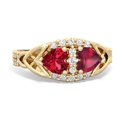 Lab Ruby Sparkling Celtic Knot 14K Yellow Gold ring R2645