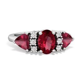 Lab Ruby Antique Style Three Stone 14K White Gold ring R2186