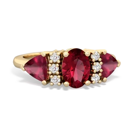 Lab Ruby Antique Style Three Stone 14K Yellow Gold ring R2186