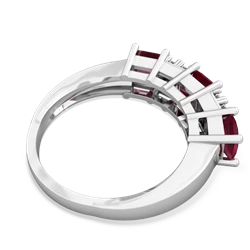 Lab Ruby Three Stone Diamond Cluster 14K White Gold ring R2592