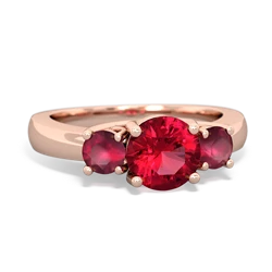 Lab Ruby Three Stone Round Trellis 14K Rose Gold ring R4018