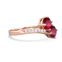 Lab Ruby Channel Set Two Stone 14K Rose Gold ring R5303