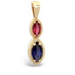 Lab Ruby Antique-Style Halo 14K Yellow Gold pendant P5700