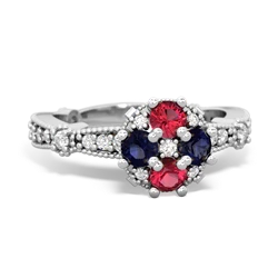 Lab Ruby Sparkling Tiara Cluster 14K White Gold ring R26293RD