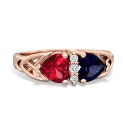 Lab Ruby Celtic Knot Double Heart 14K Rose Gold ring R5040