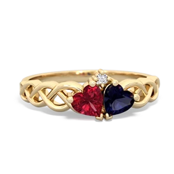 Lab Ruby Heart To Heart Braid 14K Yellow Gold ring R5870