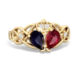 Lab Ruby 'One Heart' Celtic Knot Claddagh 14K Yellow Gold ring R5322