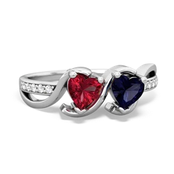 Lab Ruby Side By Side 14K White Gold ring R3090