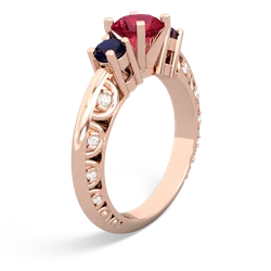 Lab Ruby Art Deco Eternal Embrace Engagement 14K Rose Gold ring C2003