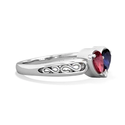 Lab Ruby Filligree 'One Heart' 14K White Gold ring R5070