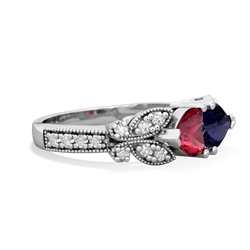 Lab Ruby Diamond Butterflies 14K White Gold ring R5601