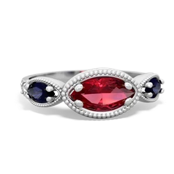 Lab Ruby Milgrain Marquise 14K White Gold ring R5700