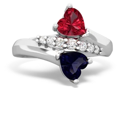 Lab Ruby Heart To Heart 14K White Gold ring R2064