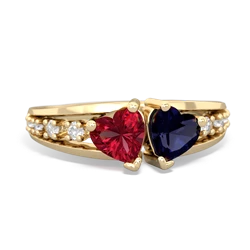 Lab Ruby Heart To Heart 14K Yellow Gold ring R3342