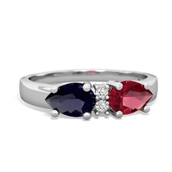 Lab Ruby Pear Bowtie 14K White Gold ring R0865