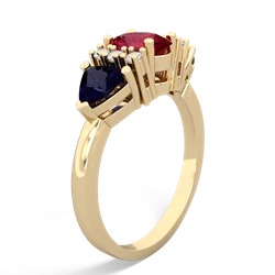 Lab Ruby Antique Style Three Stone 14K Yellow Gold ring R2186