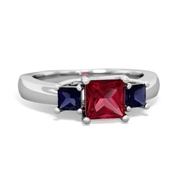 Lab Ruby Three Stone Trellis 14K White Gold ring R4015