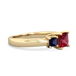 Lab Ruby Three Stone Trellis 14K Yellow Gold ring R4015