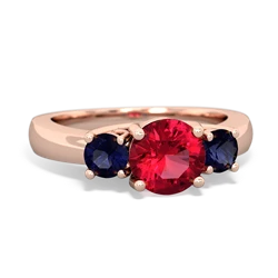 Lab Ruby Three Stone Round Trellis 14K Rose Gold ring R4018