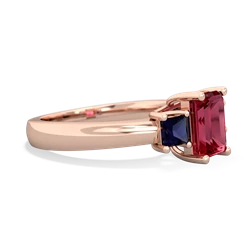 Lab Ruby Three Stone Emerald-Cut Trellis 14K Rose Gold ring R4021