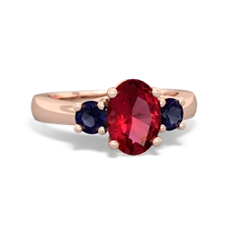 Lab Ruby Three Stone Oval Trellis 14K Rose Gold ring R4024