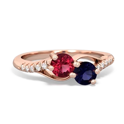 Lab Ruby Infinity Pave Two Stone 14K Rose Gold ring R5285