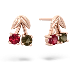 Lab Ruby Sweet Cherries 14K Rose Gold earrings E7001