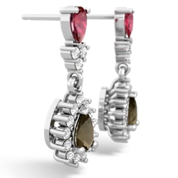 Lab Ruby Halo Pear Dangle 14K White Gold earrings E1882