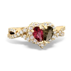 Lab Ruby Diamond Twist 'One Heart' 14K Yellow Gold ring R2640HRT