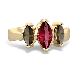 Lab Ruby Three Peeks 14K Yellow Gold ring R2433