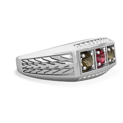 Lab Ruby Three Stone Tire Tread Men's 14K White Gold ring R0520