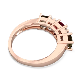 Lab Ruby Three Stone Diamond Cluster 14K Rose Gold ring R2592