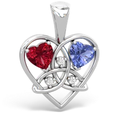 Lab Ruby Celtic Trinity Heart 14K White Gold pendant P5331