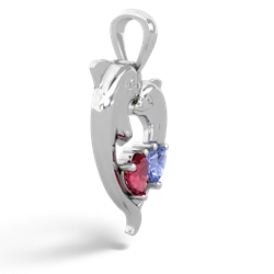 Lab Ruby Dolphin Heart 14K White Gold pendant P5820