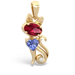 Lab Ruby Kitten 14K Yellow Gold pendant P5780