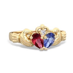 Lab Ruby 'Our Heart' Claddagh 14K Yellow Gold ring R2388