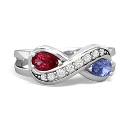 Lab Ruby Diamond Infinity 14K White Gold ring R5390