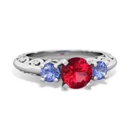 Lab Ruby Art Deco Eternal Embrace Engagement 14K White Gold ring C2003