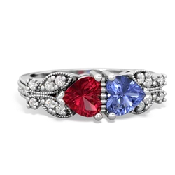 Lab Ruby Diamond Butterflies 14K White Gold ring R5601